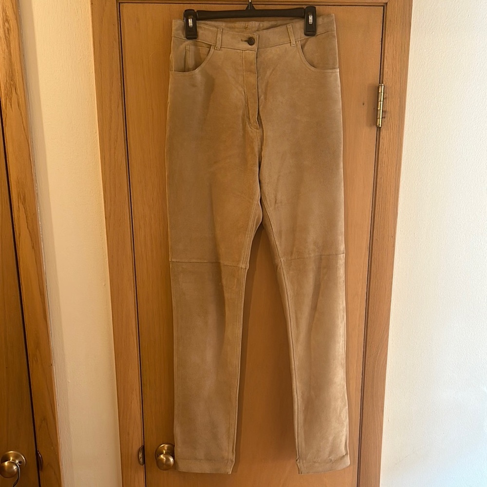 Pia Rucci Women’s Vintage Suede Leather Pants Tan Size 12-14